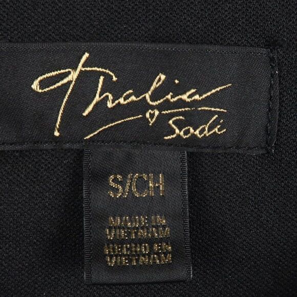 THALIA SODI BLACK SLEEVELESSS V NECK PEPLUM TOP WITH FLORAL EMBROIDERY SIZE S - Picture 2 of 5